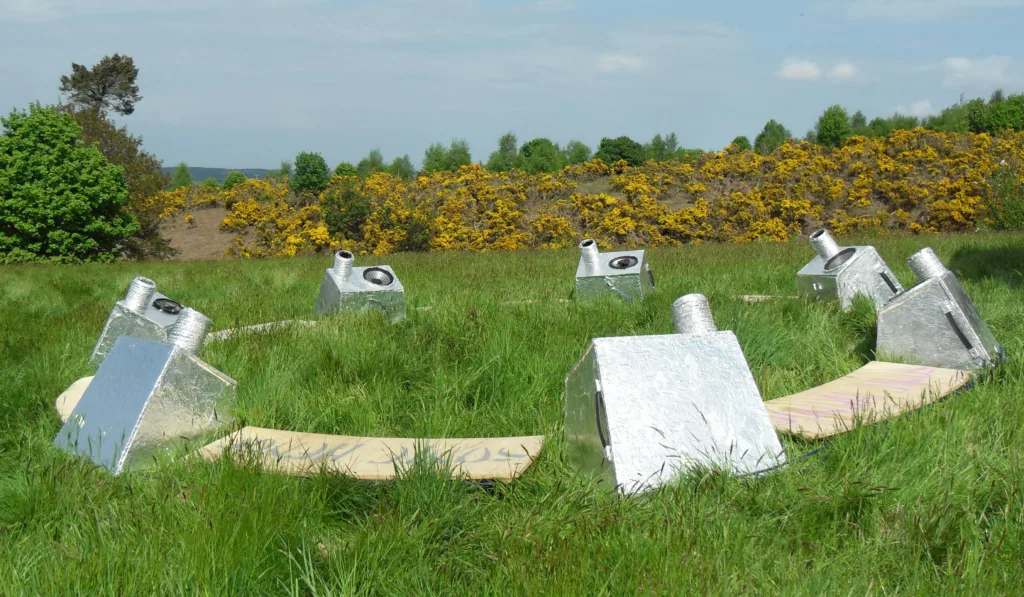 Image of the Sonic Henge in its smallest configuration, in a field in Inverness