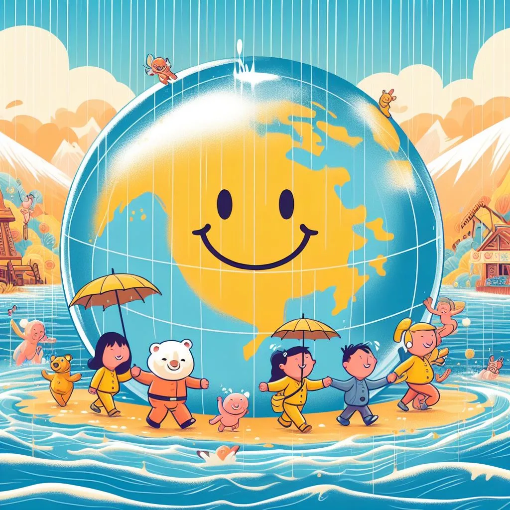 An image depicting a happy world globe, to illustrate an article about the world happiness report on Sonichenge.com